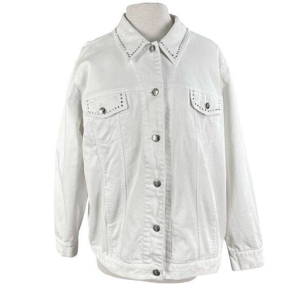 Quacker Factory Beaded Star Angel Wings‎ White Denim Jacket Womens Size XL - Picture 1 of 7